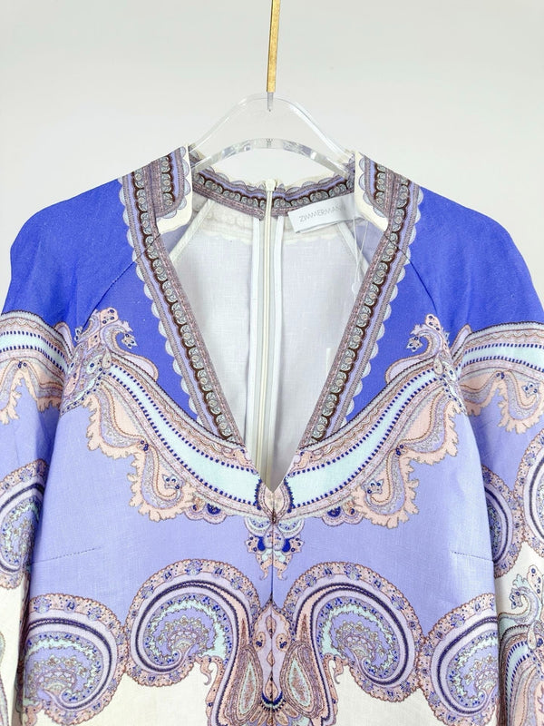 V-NECK PRINTED DRESS BACK ZIPPER