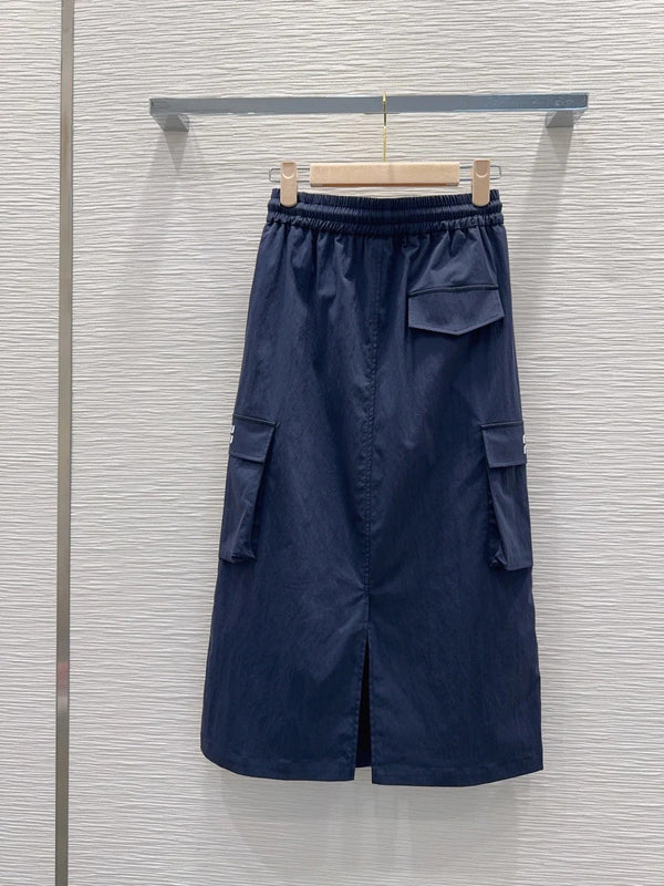 Miu Miu 2026 Long Skirt Khaki and Navy Blue Cotton Nylon