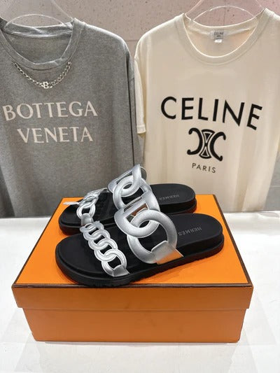 HM 26ss Sandals Black Sliver Metallic Cowhide 641274