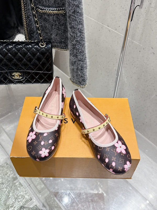 LV 26s Ballet Flats Brown Pink Monogram Leather 610839