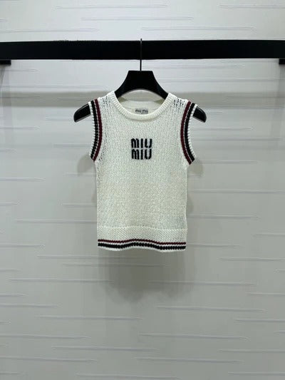 Miumiu 2026 Hollow Vest Black White Pink Wool