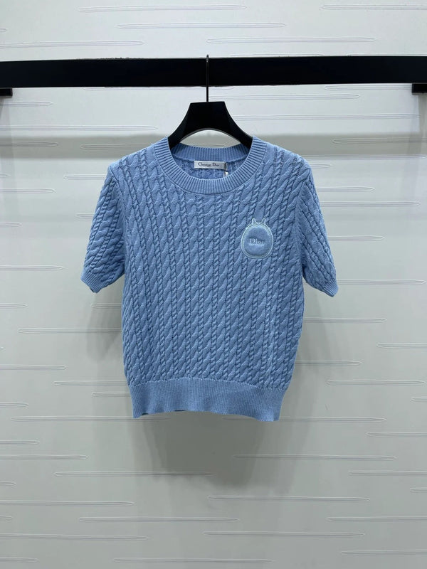 Dior 2026 Crew Neck Cable Knit Short-Sleeve T-Shirt Wool