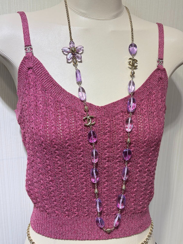 CC 2026 Double C Purple Floral Acrylic Beaded Necklace