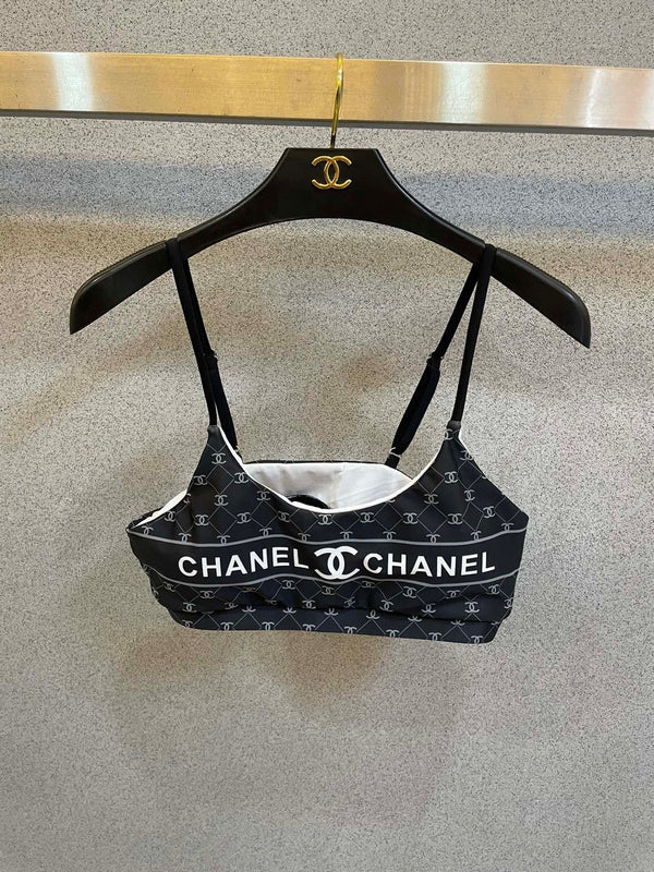 CC BIKINI SWIMSUIT SET IN BLACK AND WHITE LOGO PRINTED 581298