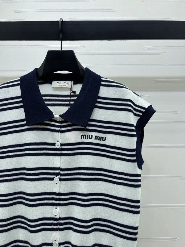 Miumiu 2026 Striped Collared Knit Vest Wool Cashmere 352445