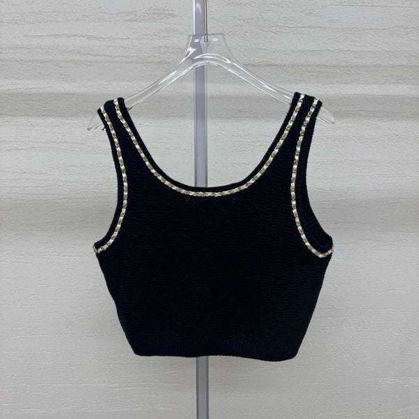 Chanel 2026 Sleeveless Knit Top Cream and Black Wool 356946