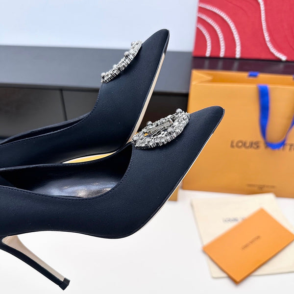 LV 26s Pointed-Toe High Heels 95 Black Premium Satin 622452