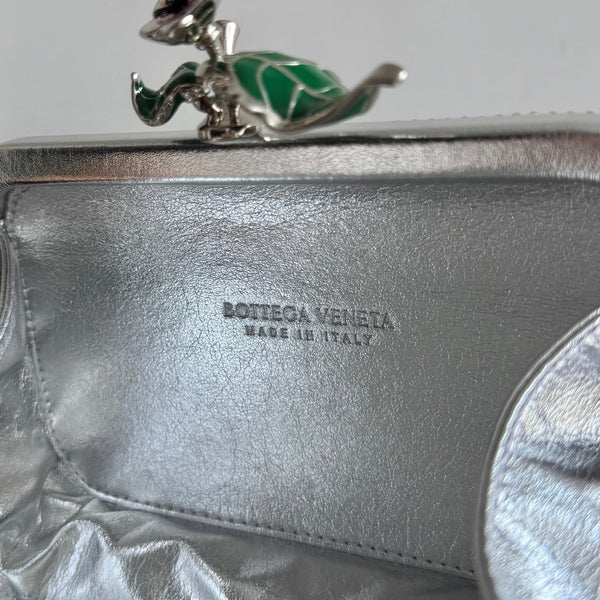 Bottega Veneta 2026 Knot Embellished Clutch 19cm Silver Crystal Leather Minaudière
