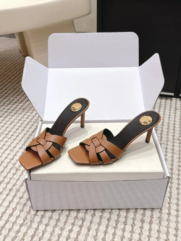 YSL 26ss High-Heeled Slippers 75 Calfskin