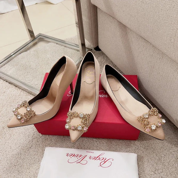 Roger Vivier 2026 Flower Strass Diamond Beige Silk Lambskin 293123