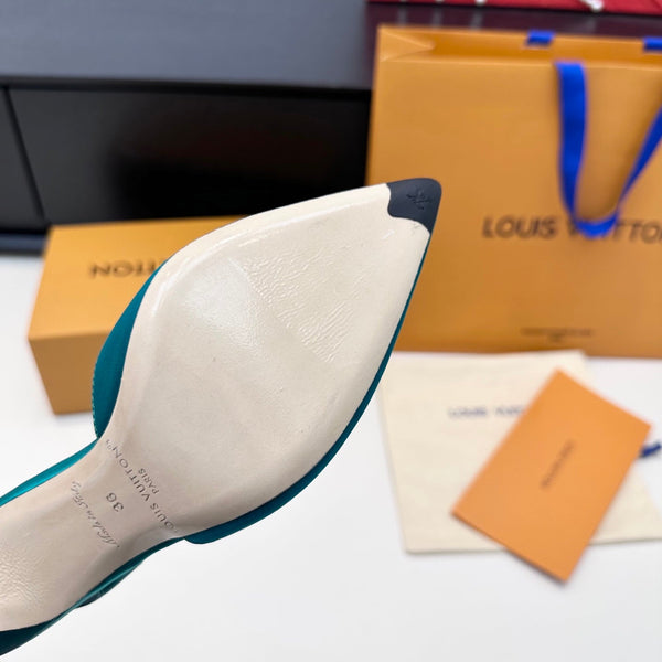 LV 26s Slingback 95 Teal Blue Premium Satin 622441
