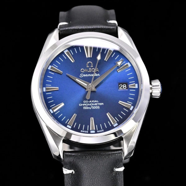 Omega Seamaster 150M Aqua Terra Observatory 39mm Blue Dial Black Leather Strap