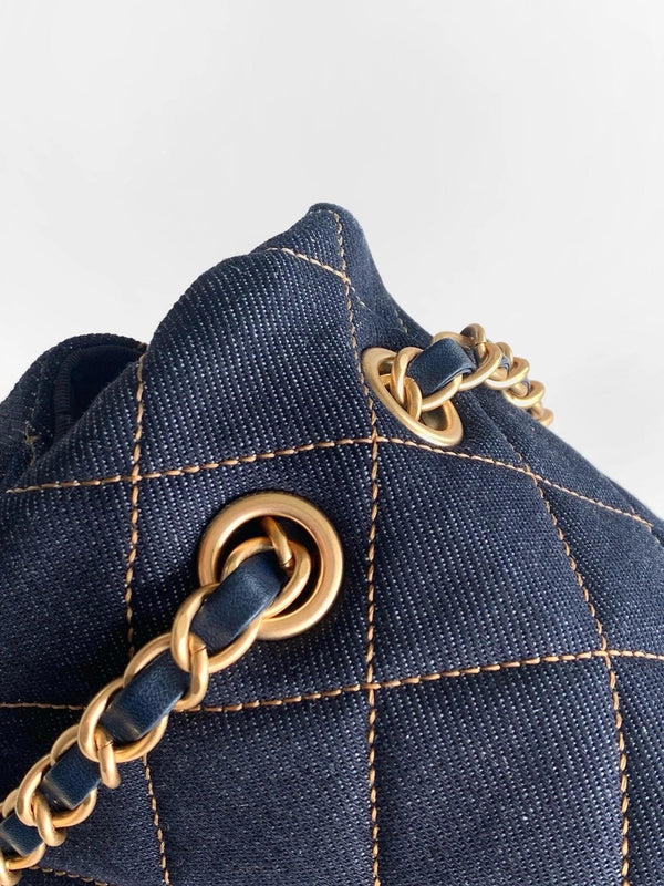 CC 2026 Flap Bag 38.5cm Blue Denim Leather