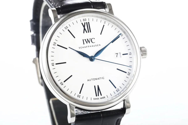 IWC Portofino 40mm White Dial Blue Numerals Black Crocodile Leather