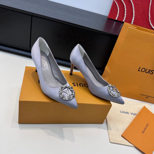 LV 26s Pointed-Toe High Heels 75 Light Lavender Premium Satin 622443