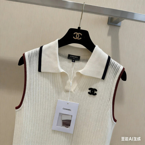 CC 2026 Cream Sleeveless Knit Polo Vest Acrylic 230239