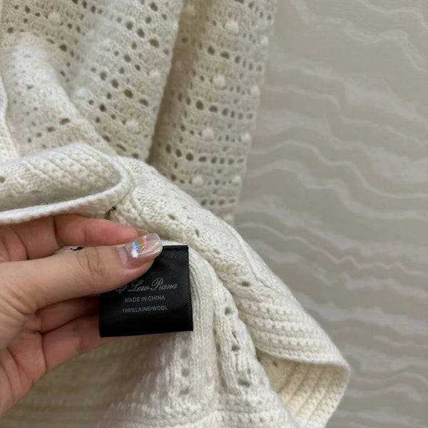 LP AROLA CROCHETED CARDIGAN IN WHITE WOOL