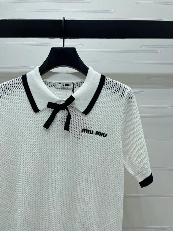 Miumiu 2026 Hollow-out Collar Knit Short-sleeved Top Wool Cashmere