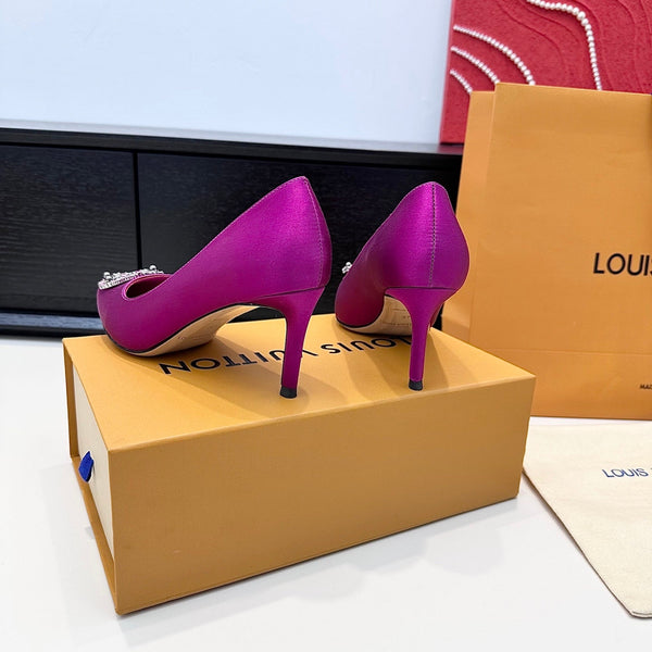 LV 26s Pointed-Toe High Heels 75 Fuchsia Pink Premium Satin 622448