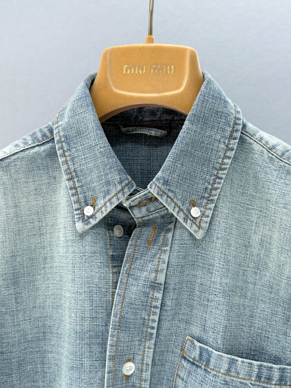Miumiu 2026 Denim Shirt Light Blue Cotton