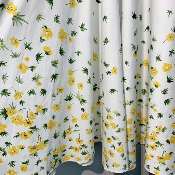 Dior 2026 Floral Print Midi Skirt White Yellow Cotton 395722