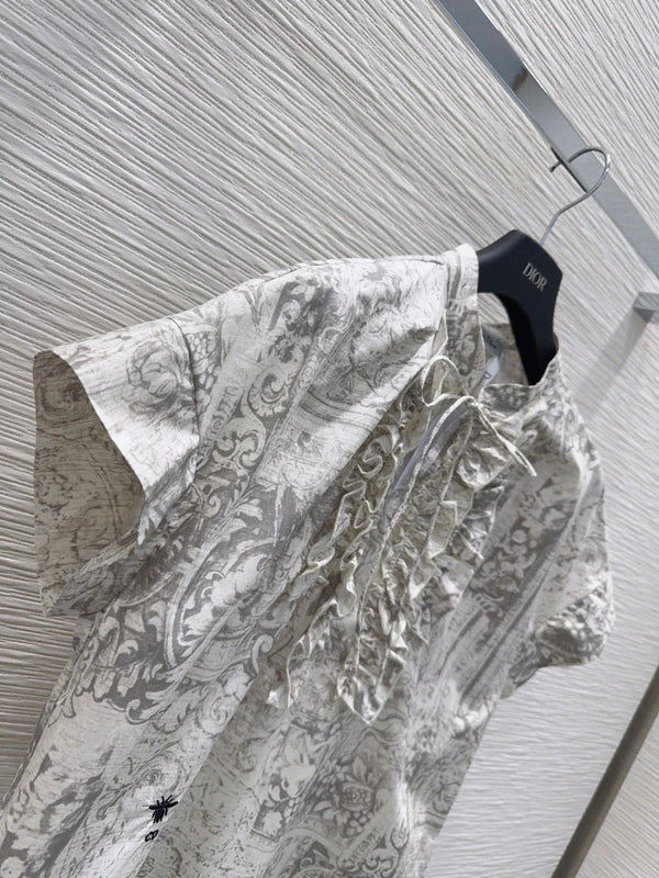 CD 2026 Toile de Jouy Pattern Shirt With Lace Trim Grey Cotton 449989