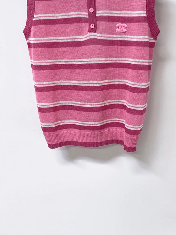 CC 2026 Knit Sleeveless Polo-Neck Top Pink Lelin 449878