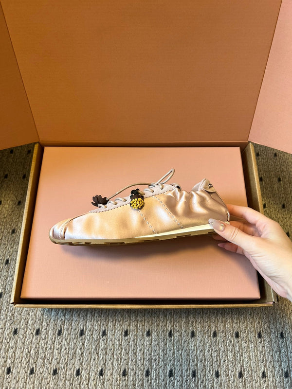 Miu Miu 2026 Plume Sneaker With Floral Charm Pink Satin 621345
