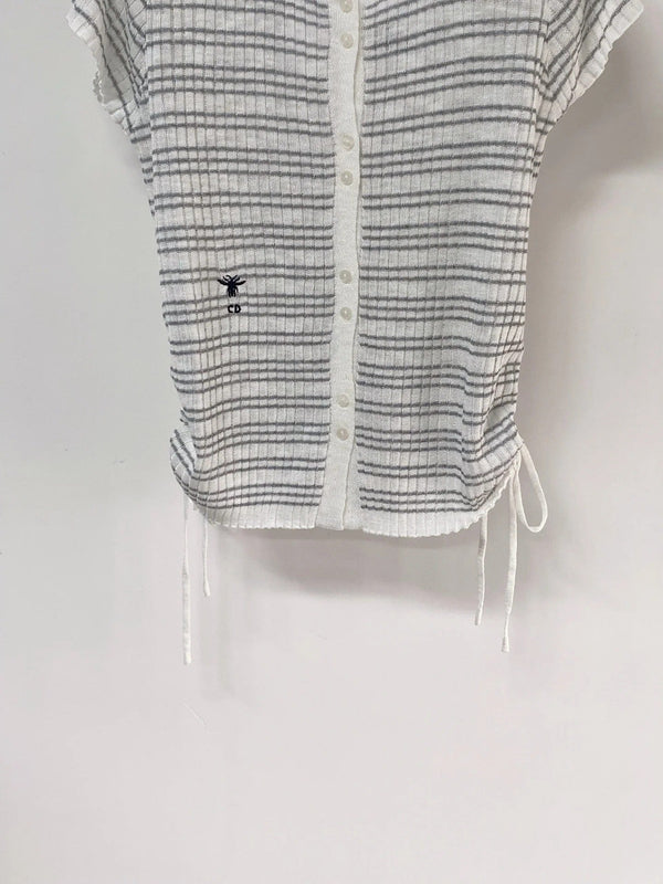 CD 2026 Striped Short-Sleeve Cardigan White Grey Acrylic 463518