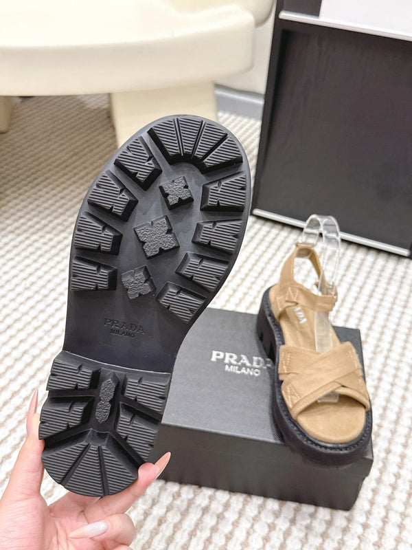 PRA 2026S Platform Sandals Beige Black Canvas 657526