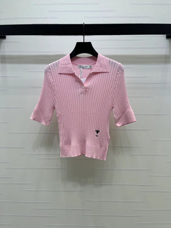 Dior 2026 Slim Fit Collared Knit Short-Sleeve Shirt Wool