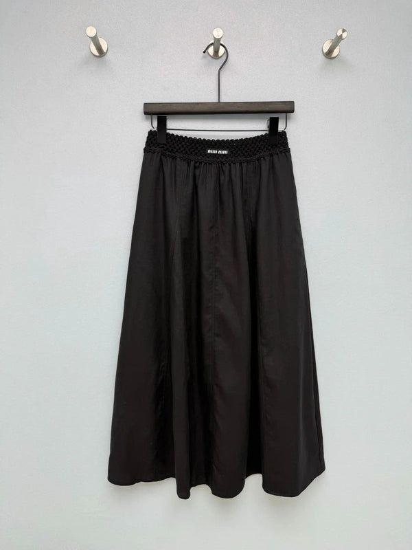 Miu 2026 Midi Skirt with Crocheted Waistband Cotton Tencel 392402