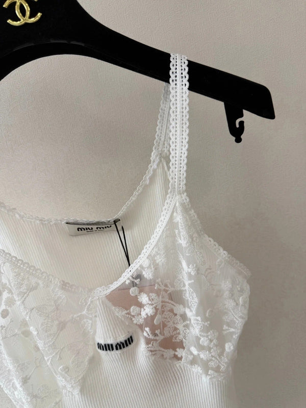 Miu 2026 Camisole White Lace Cotton 394789