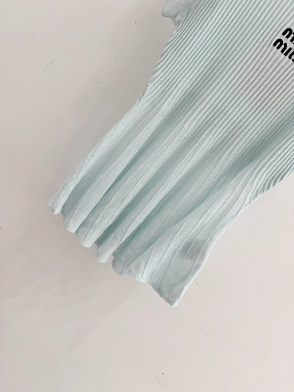 Miu 2026 Ruffled Sleeveless Knitwear Light Blue Cotton 516685