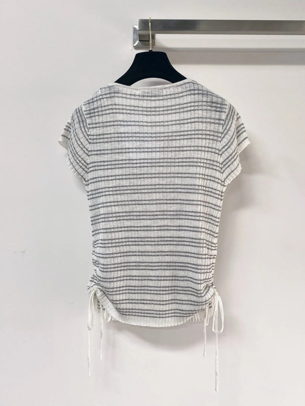 CD 2026 Striped Short-Sleeve Cardigan White Grey Acrylic 463518