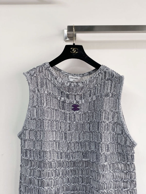 Chanel 2026 Hollow-Out Vest Black and Gray Viscose Nylon