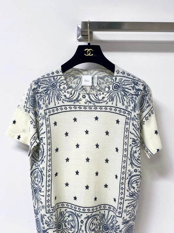 CD 2026 Color-Blocked Knit Short-Sleeve Top Wool 463380