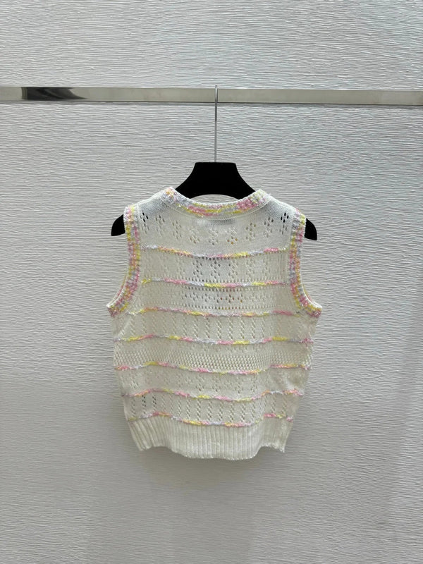 CD 2026 Hollow-Out Crew Neck Knitted Vest Wool 412623