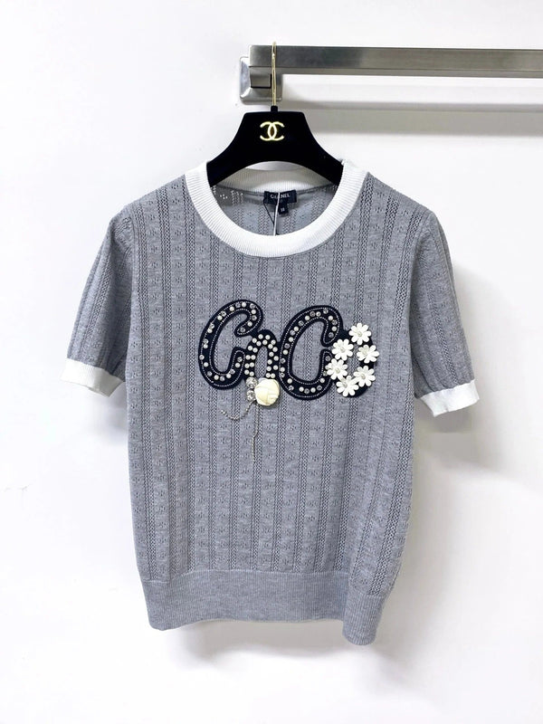 CC 2026 Short-Sleeved Shirt Embellished Floral Mercerized Wool 419403