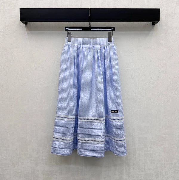 Miu 2026 Striped Vest And Skirt Set Blue Cotton 558600