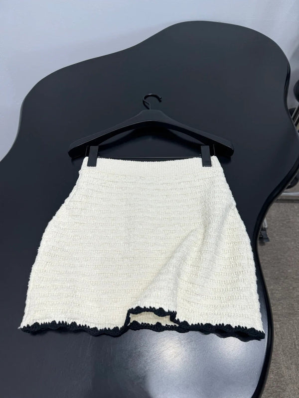 Chanel 2026 Crochet Knit Mini Skirt Off-White Wool