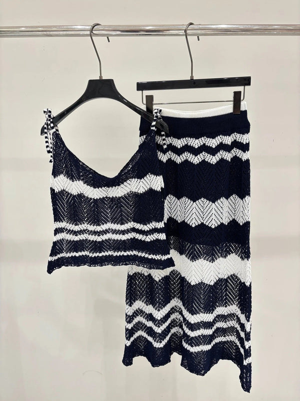 Chanel 2026 Camisole and Long Skirt Navy Blue White Wool 394716