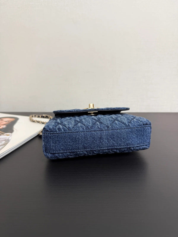 Chanel 2026 Clutch Bag With Strap Blue Black Denim Leather