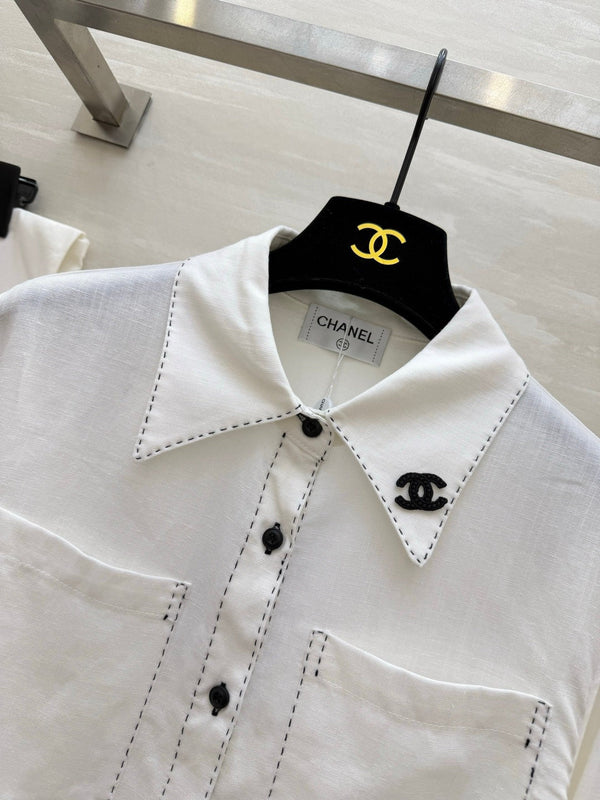 Chanel 2026 Black Logo And Button Shirt White 391171
