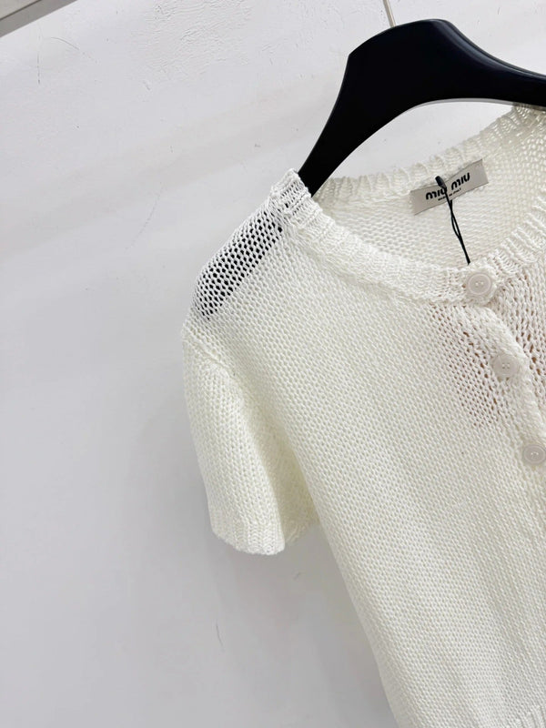 Miu 2026 Short Knit Cardigan White Wool 396496