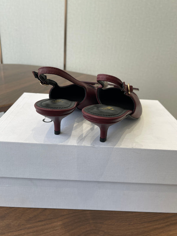 Celine 26 Pointed-Toe Slingback Burgundy Sheepskin 624683
