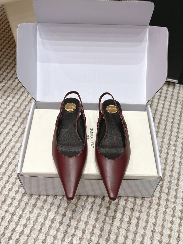 YSL 26ss Flat Slingback Burgundy Sheepskin 654714