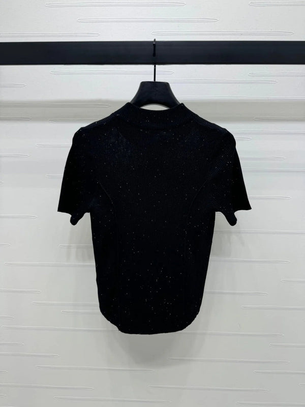 PRADA MOCK NECK SHORT-SLEEVE KNIT TOP BLACK 274816