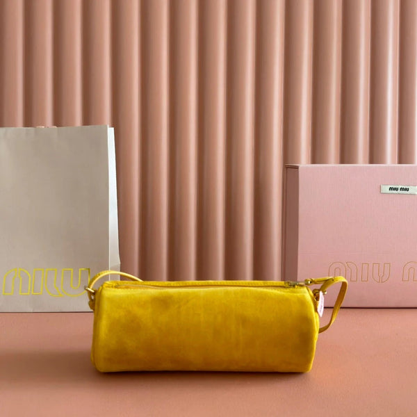 SUEDE BAG 22 MUSTARD YELLOW GOLD HARDWARE