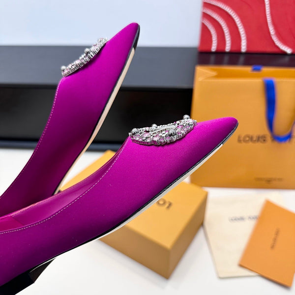 LV 26s Pointed-Toe Ballet Flat Fuchsia Pink Premium Satin 622447